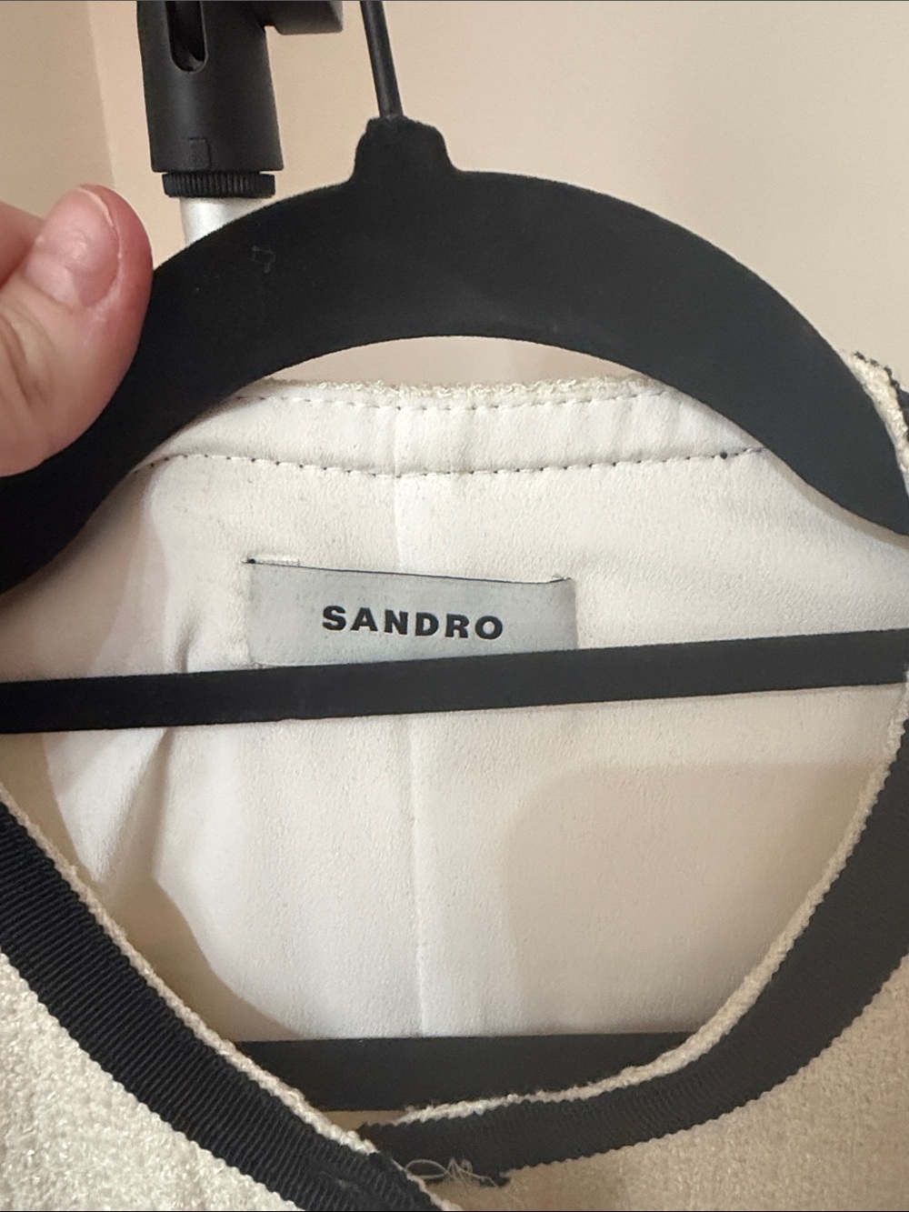 Sandro Cream Short-Sleeve Tweed Dress with Black Trim - Picture 2 of 2